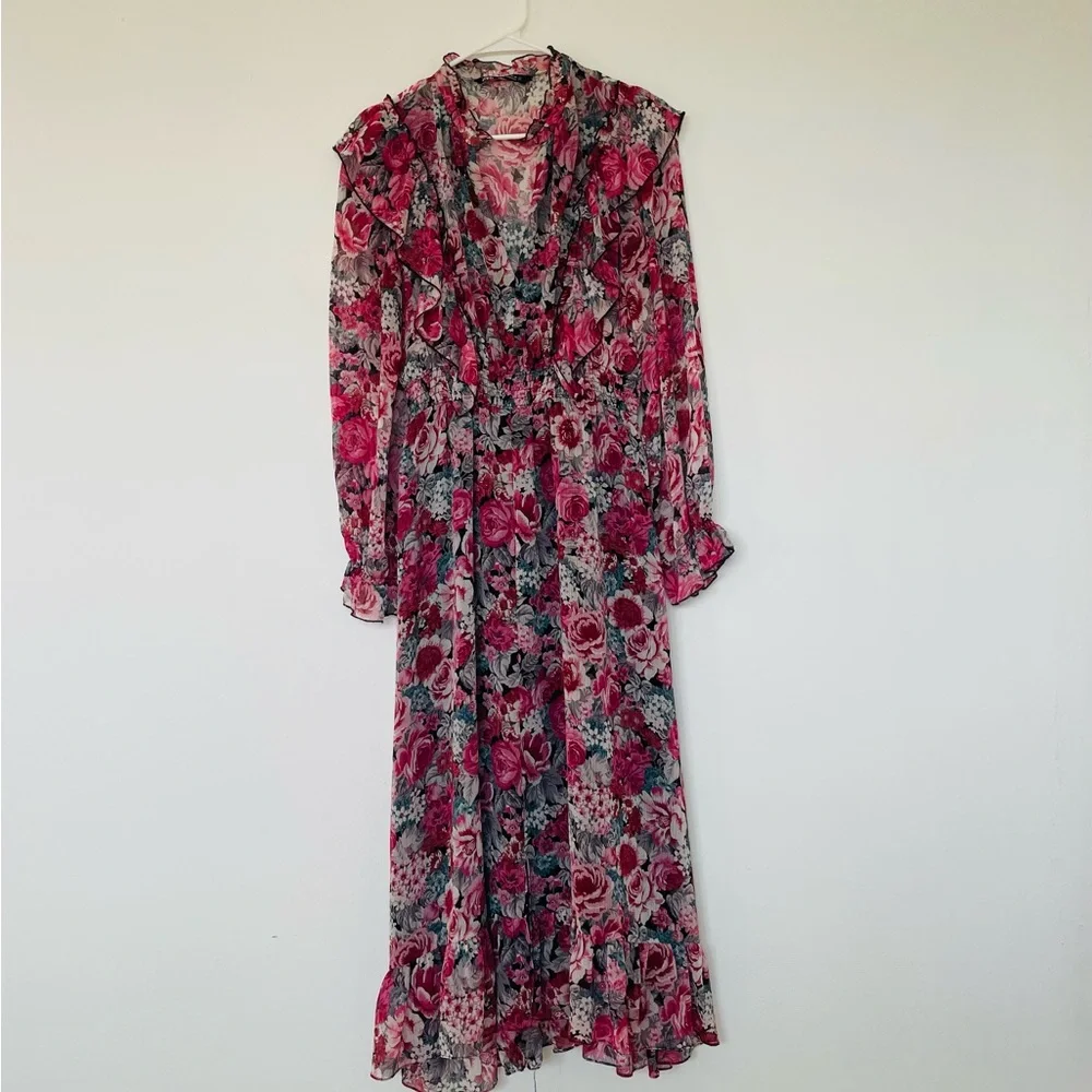 Zara Women’s Floral long sleeve Long Lined Dress Size M - Picture 3 of 16